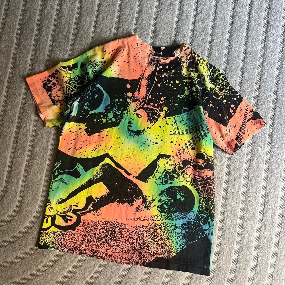 RARE VTG 80s Speedo Neon Colors T-Shirt Large AOP Surf Sports Streetwear Summer